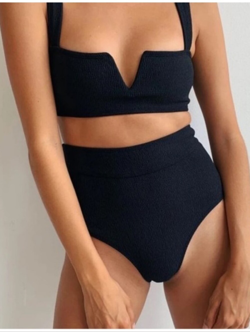 Wanderlust X Posse Black V-Notch Bikini Top Textured L